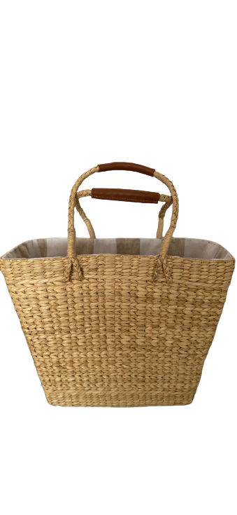 White and Beige Strips Designer Straw Bag