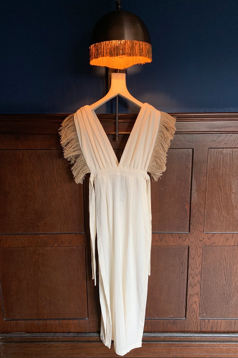 Designer Fringed Dress White-Gold