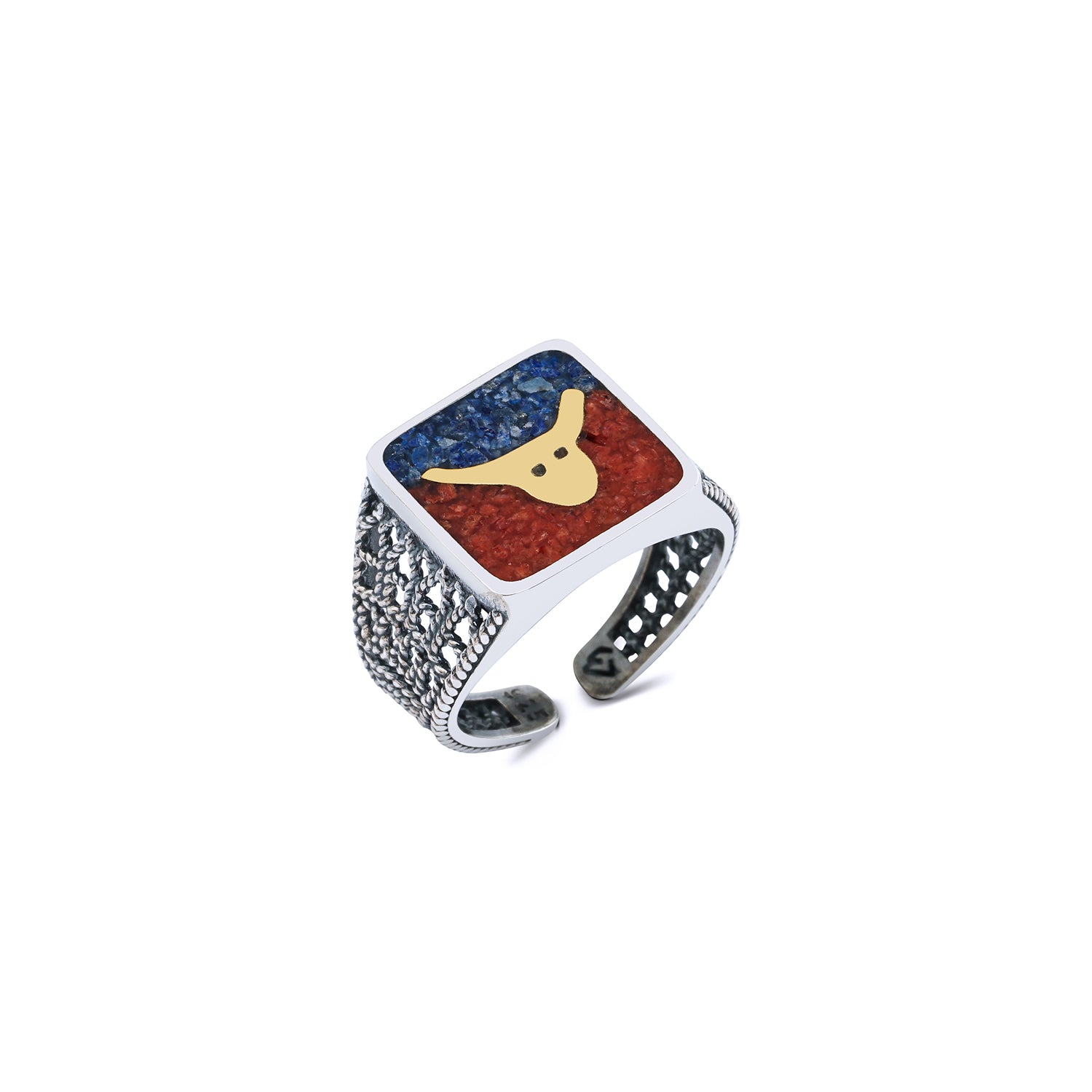 Lapis&Coral Bull Filigree Ring