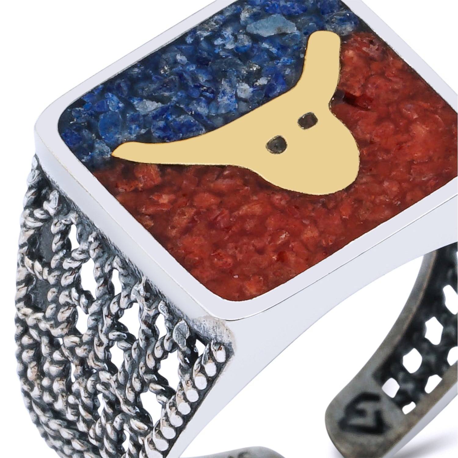 Lapis&Coral Bull Filigree Ring