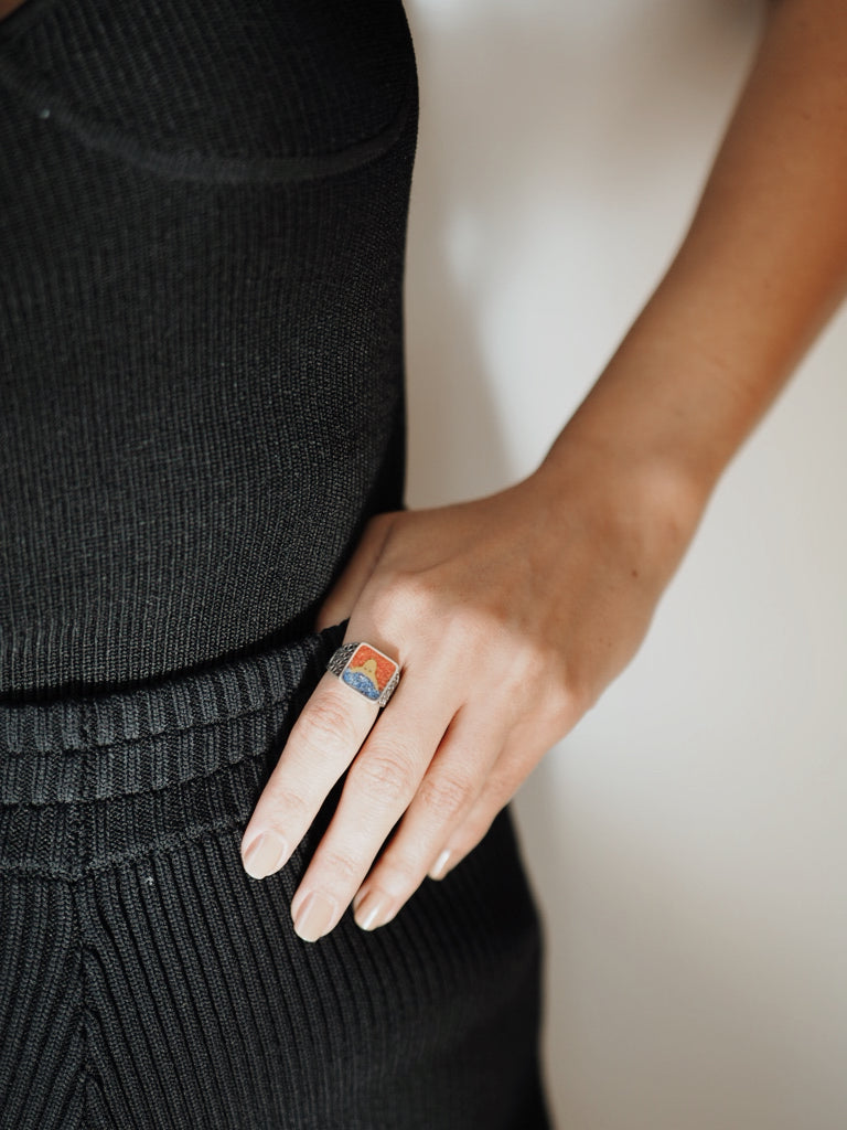 Lapis&Coral Bull Filigree Ring