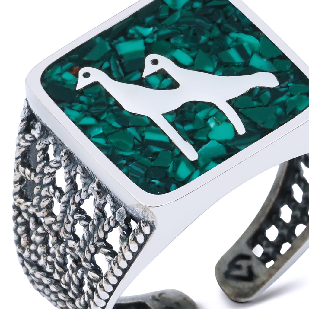 Malachites Crane Filigree Ring