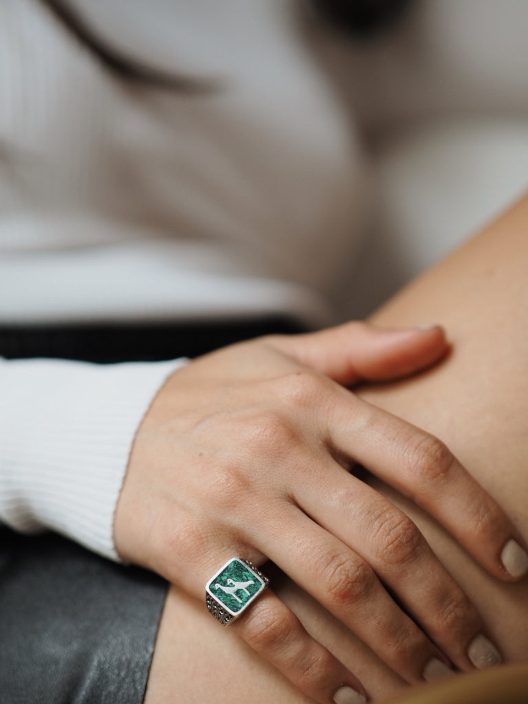 Malachites Crane Filigree Ring