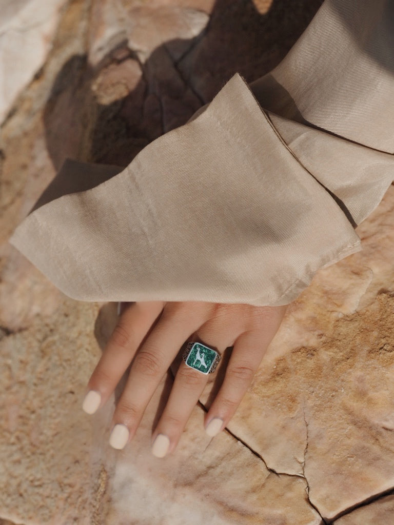 Malachites Crane Filigree Ring