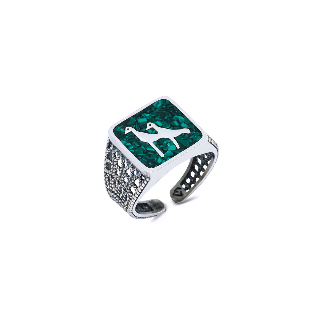 Malachites Crane Filigree Ring