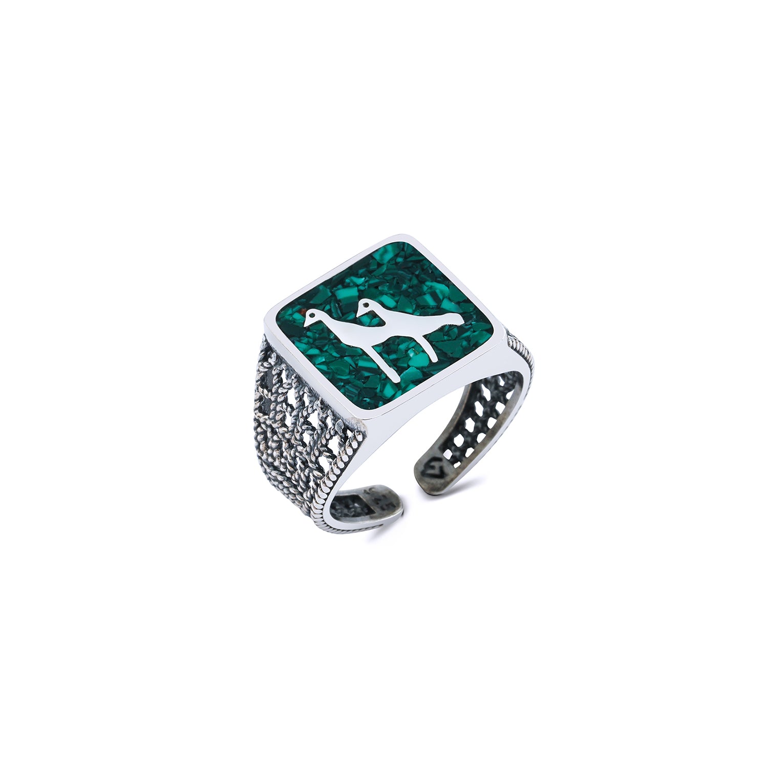 Malachites Crane Filigree Ring
