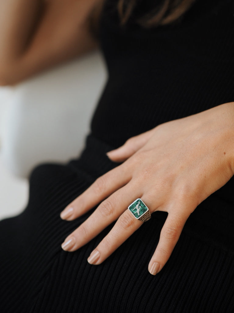 Malachites Crane Filigree Ring