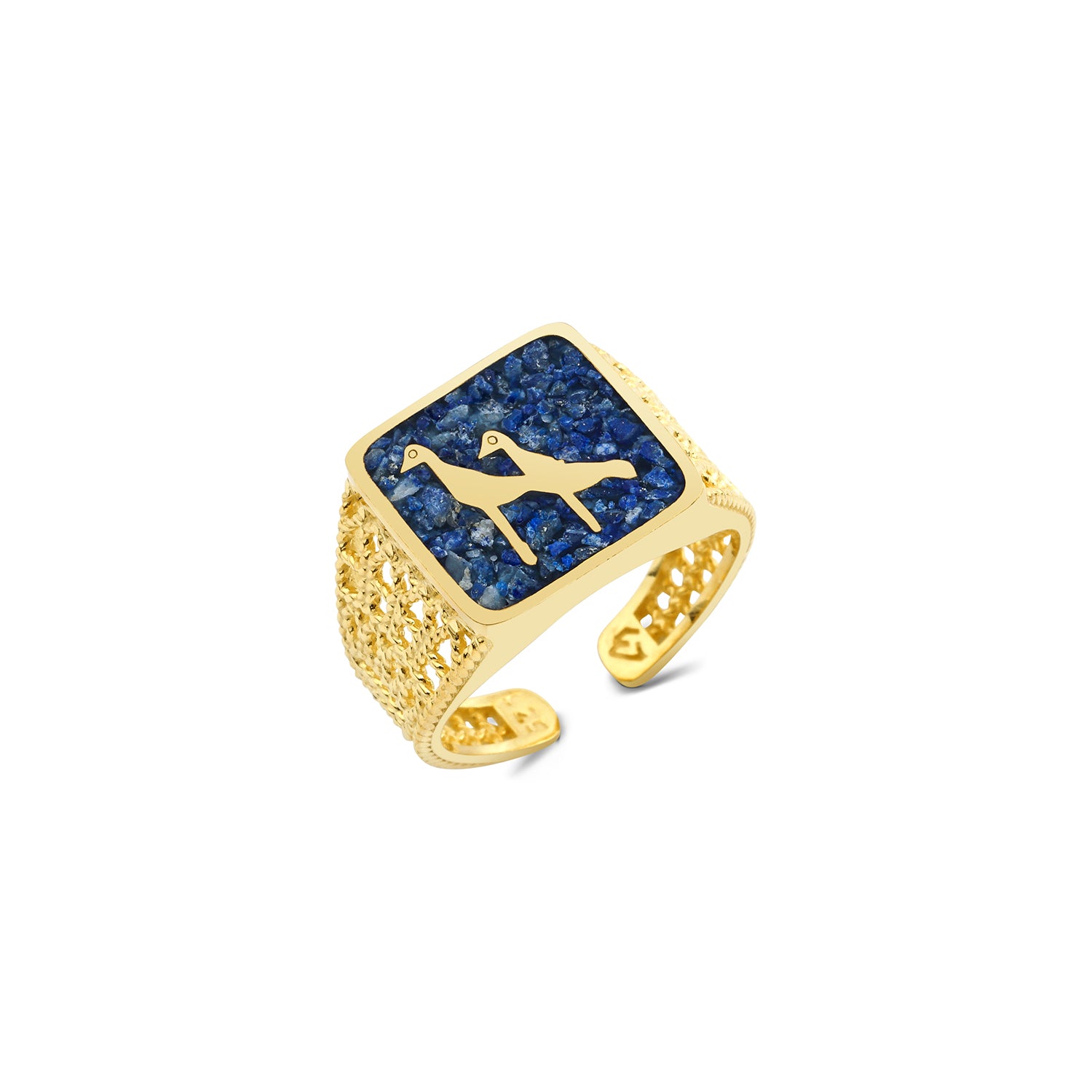 Lapis Crane Filigree Ring