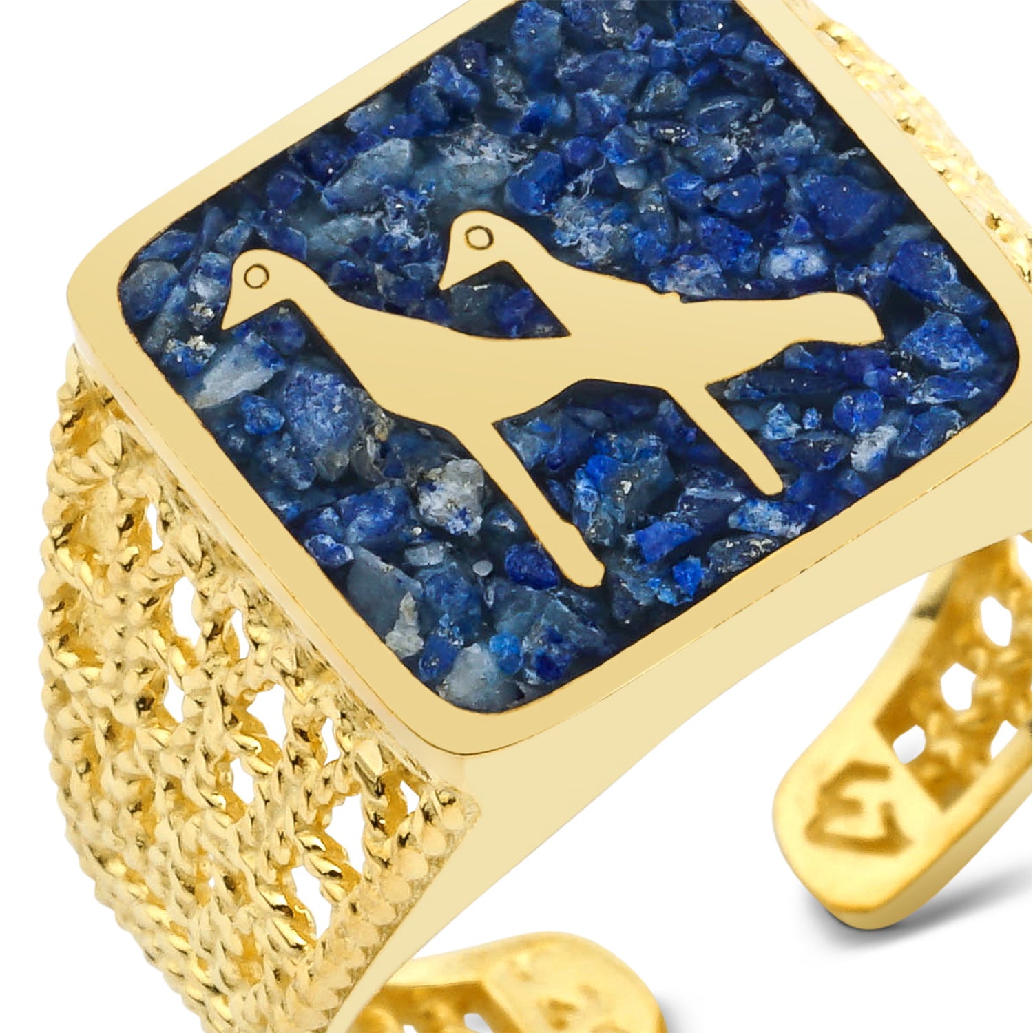 Lapis Crane Filigree Ring