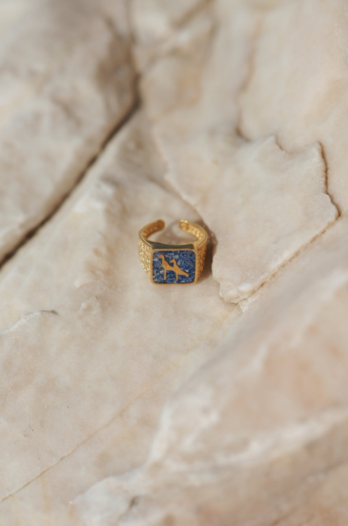 Lapis Crane Filigree Ring