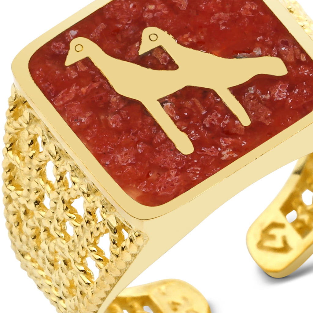 Coral Crane Filigree Ring
