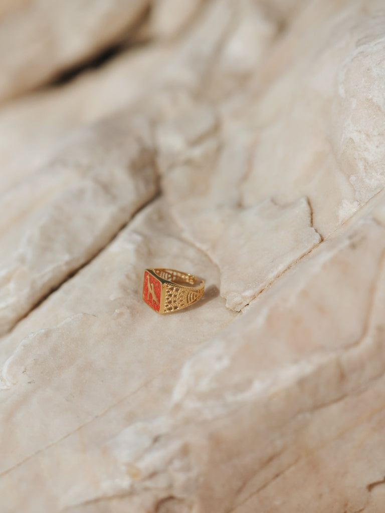 Coral Crane Filigree Ring