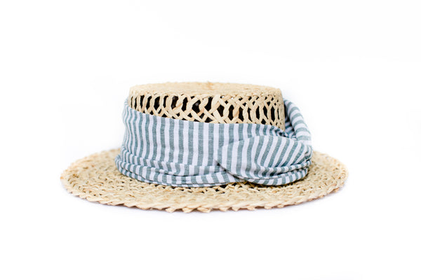 Designer Straw Blue Strips Hat